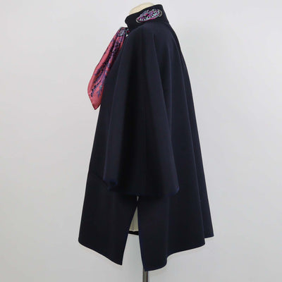 Etro Navy Blue Blend Wool and Suede Trim Eyelet Neck w/Scarf Cape jacket
