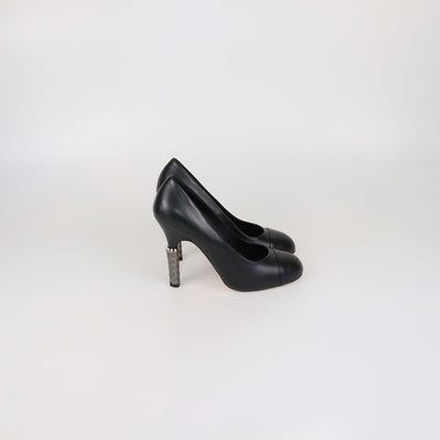 Chanel Multicolor Tweed Block Heel Cap Toe Pumps