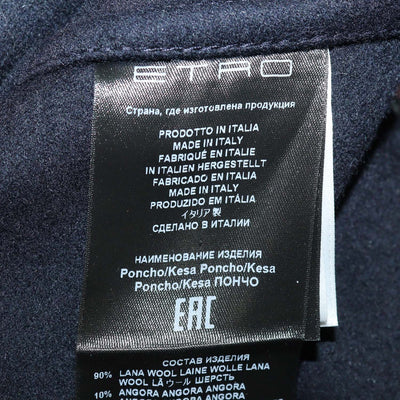 Etro Navy Blue Blend Wool and Suede Trim Eyelet Neck w/Scarf Cape jacket