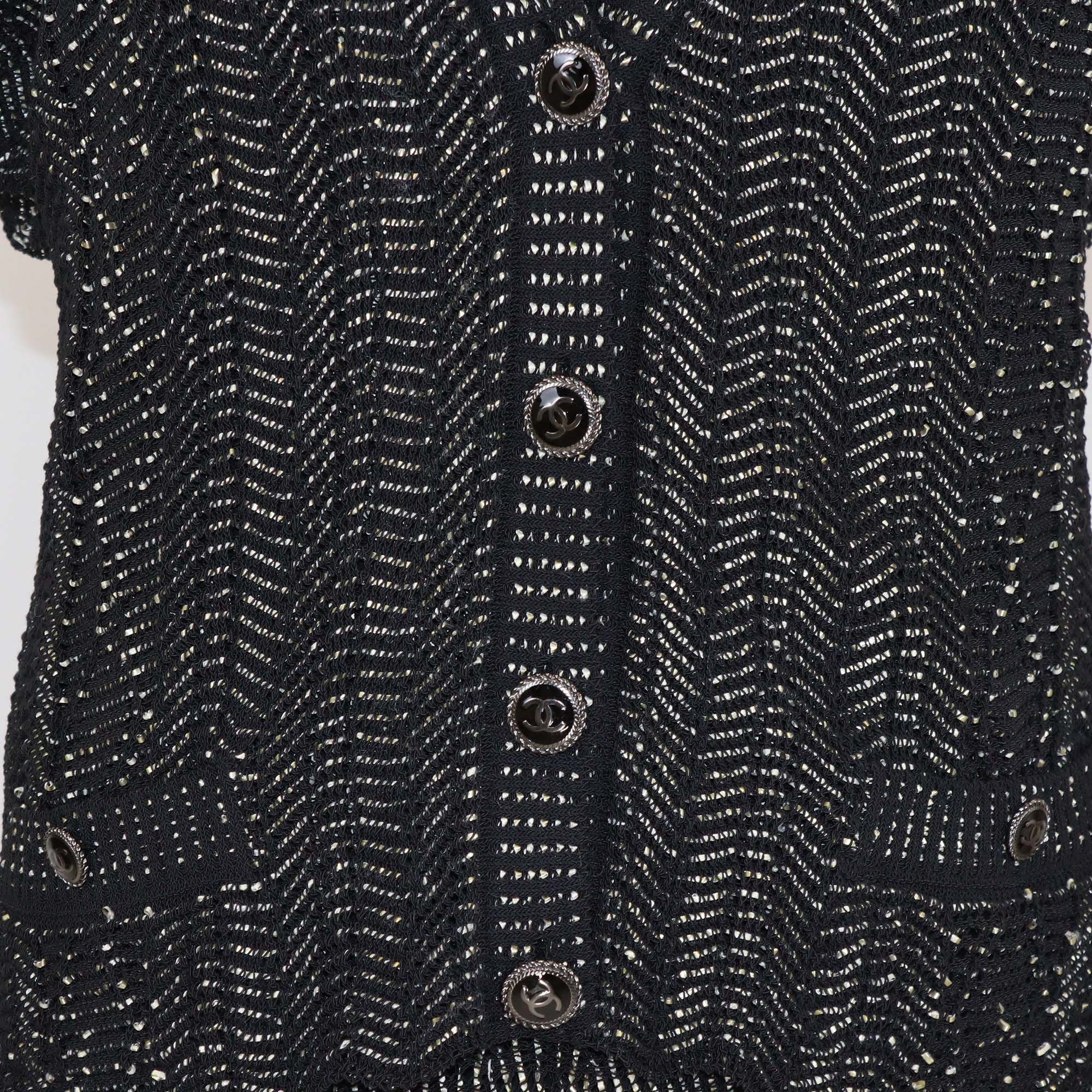 Chanel Black Crochet Knit Strappy Midi Dress & Short Sleeve Cardigan Set