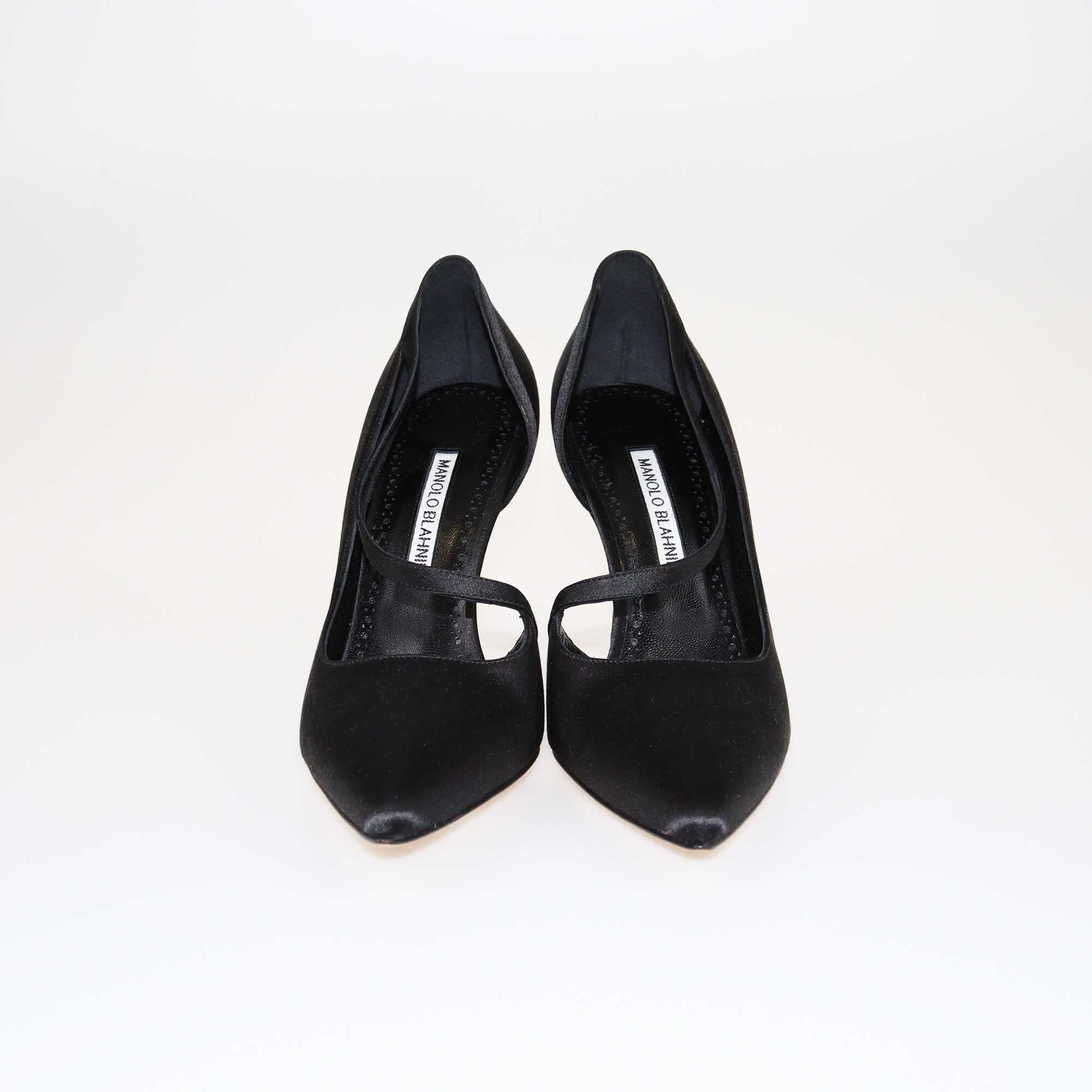 Manolo Blahnik Black Satin Pointed Toe Pumps Shoes Manolo Blahnik 