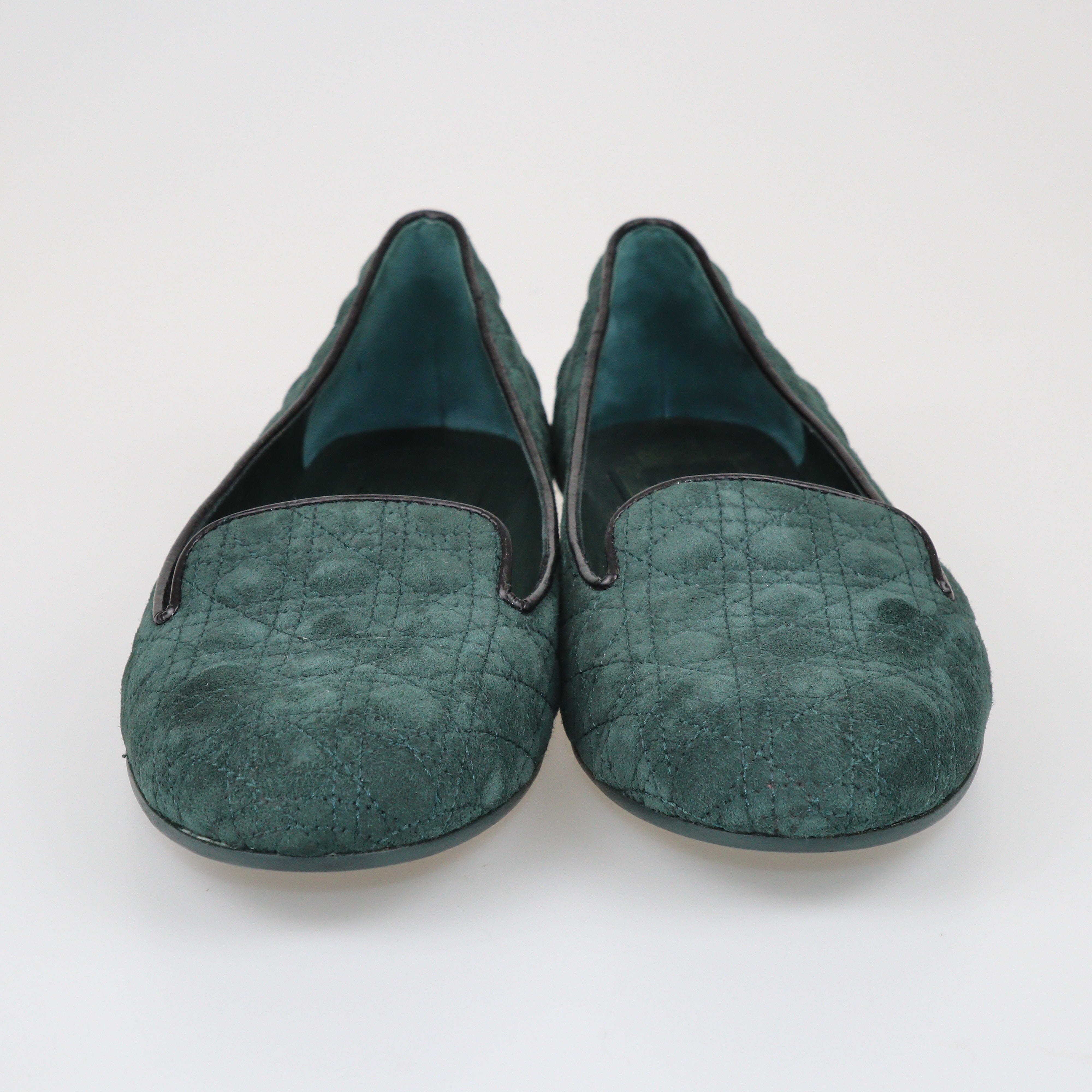 Dark Green Cannage Smoking Slippers Shoes Christian Dior 