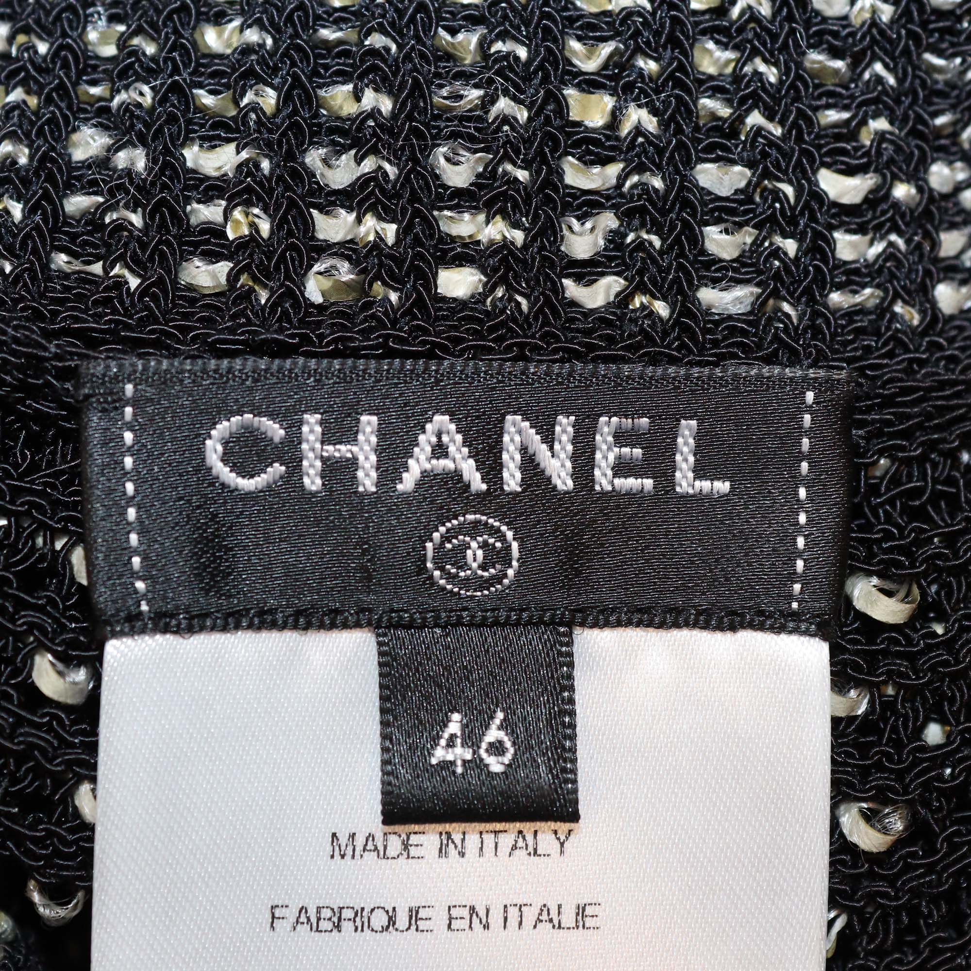 Chanel Black Crochet Knit Strappy Midi Dress & Short Sleeve Cardigan Set
