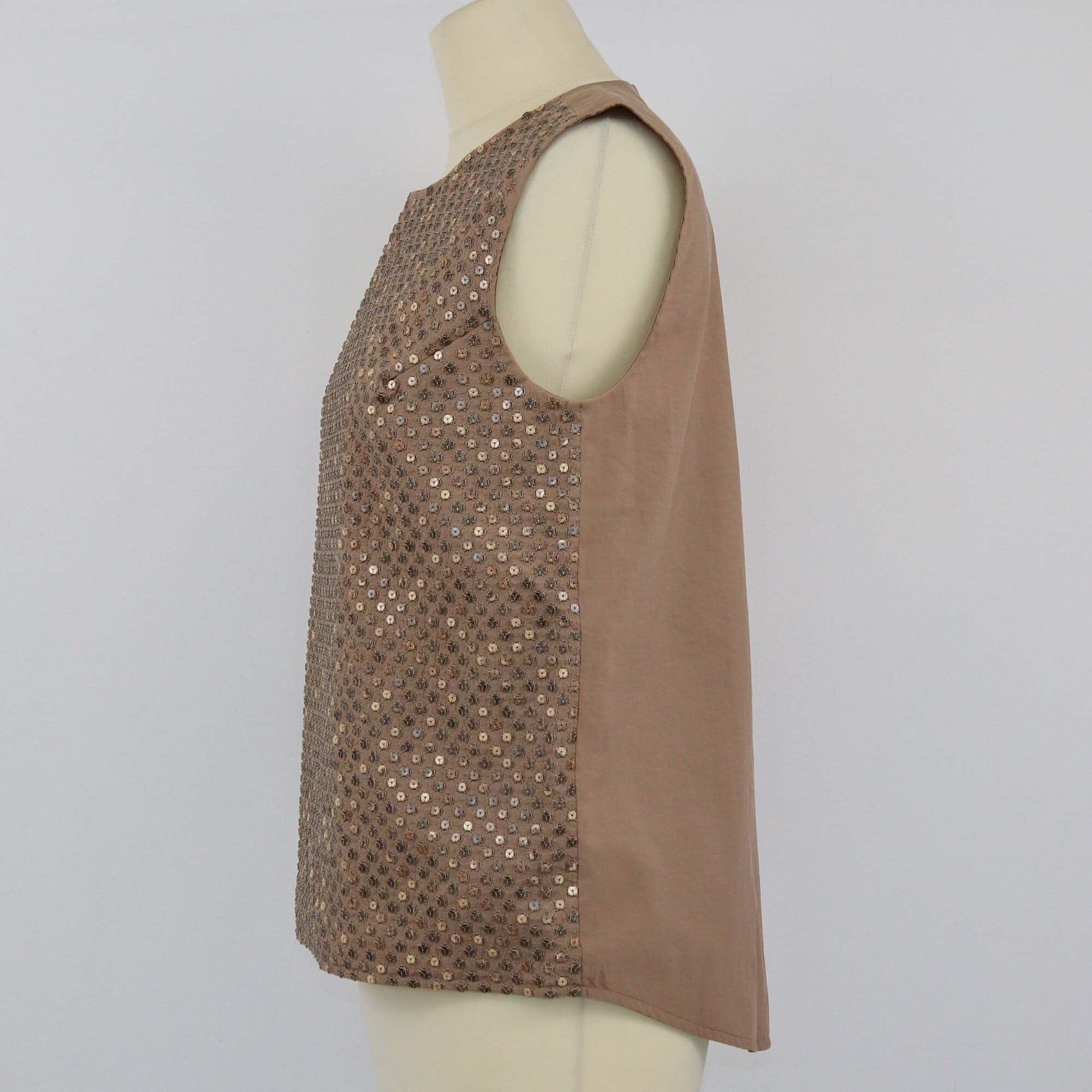 Brunello Cucinelli Brown Sequins Embellished Sleeveless Top Womens Brunello Cucinelli 