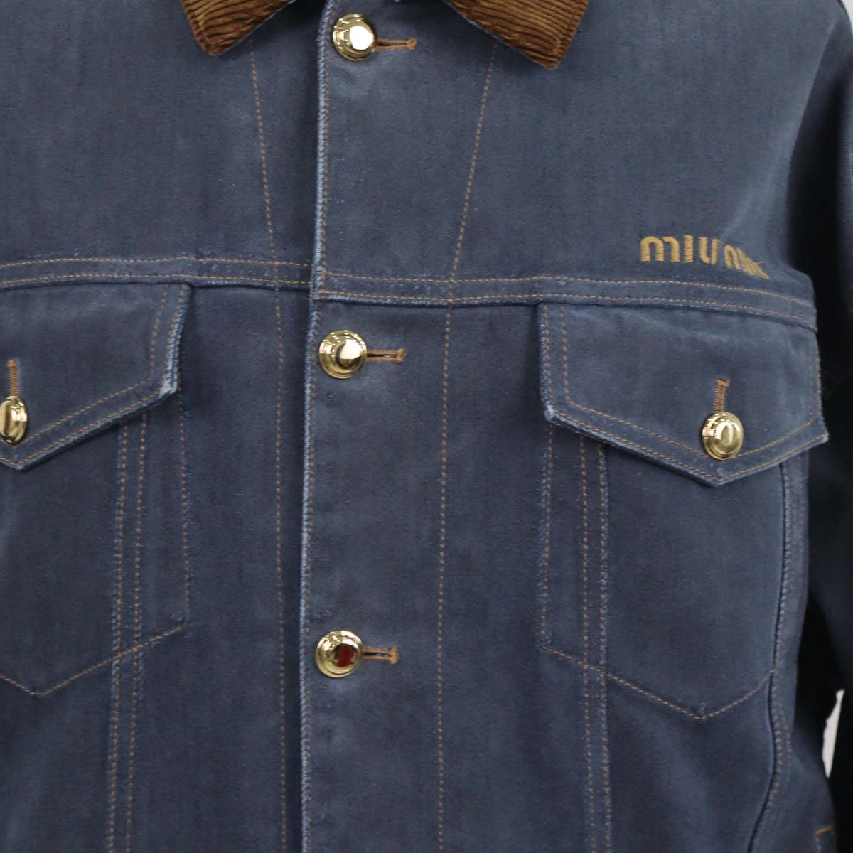 Miu Miu Navy Blue Denim Curduroy Collar Padded Jacket