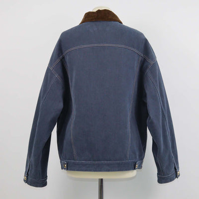 Miu Miu Navy Blue Denim Curduroy Collar Padded Jacket