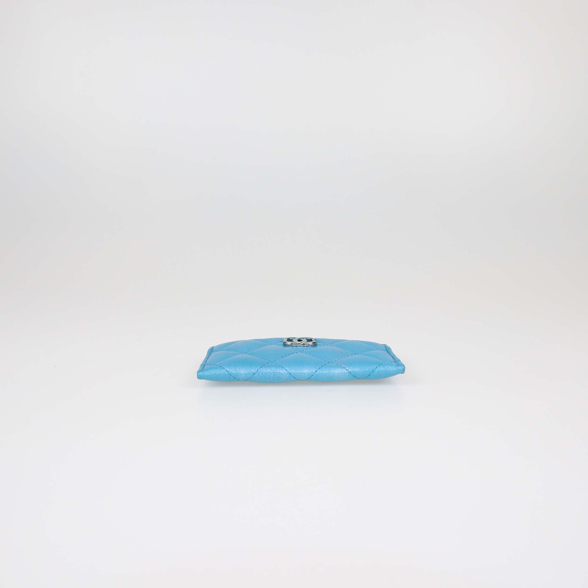 Chanel Blue Iridescent Quilted Leather CC Card Holder