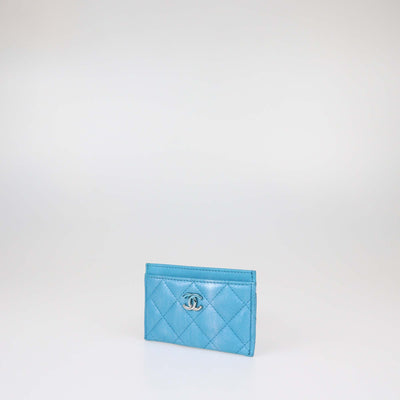 Chanel Blue Iridescent Quilted Leather CC Card Holder