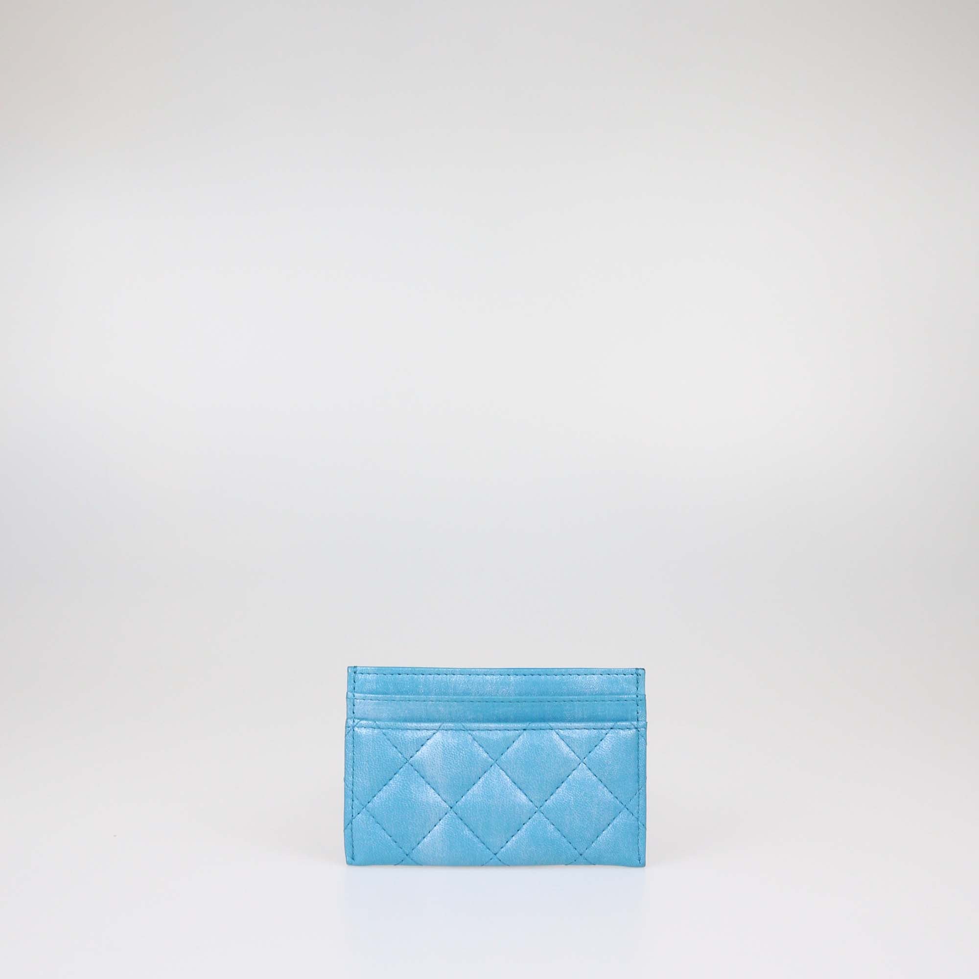 Chanel Blue Iridescent Quilted Leather CC Card Holder