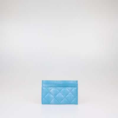 Chanel Blue Iridescent Quilted Leather CC Card Holder