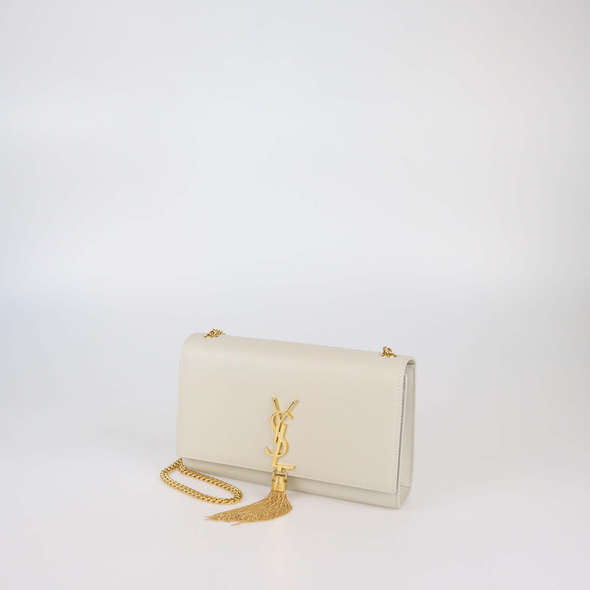Saint Laurent Off White Leather Medium Kate Tassel Shoulder Bag