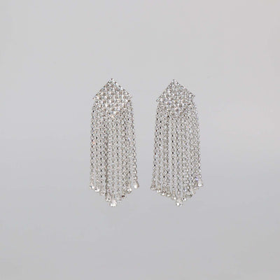 Alessandra Rich Silver Tone Square Crystal Cascade Drop Clip Earrings