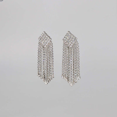 Alessandra Rich Silver Tone Square Crystal Cascade Drop Clip Earrings
