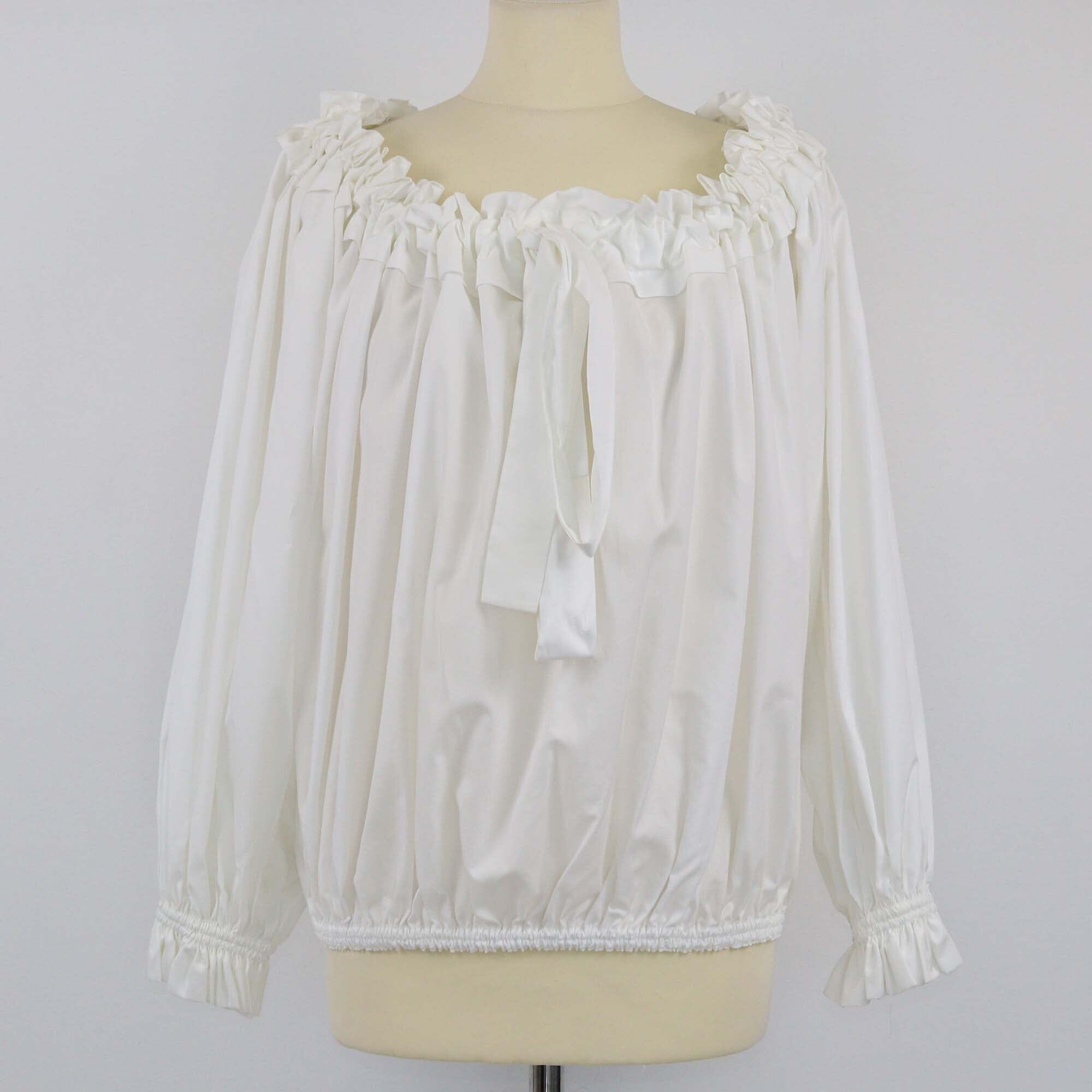 Alexander McQueen White Off Shoulder Ruffled Long Sleeve Blouse Womens Alexander Mcqueen 