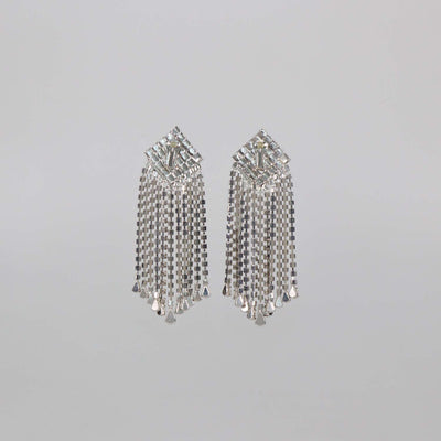 Alessandra Rich Silver Tone Square Crystal Cascade Drop Clip Earrings