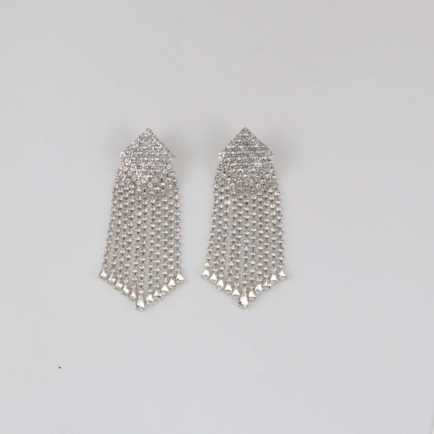 Alessandra Rich Silver Tone Square Crystal Cascade Drop Clip Earrings