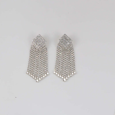 Alessandra Rich Silver Tone Square Crystal Cascade Drop Clip Earrings