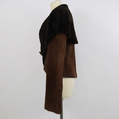 Ralph Laurent Dark Brown Suede and Lamb Fur Toggle Loop Jacket