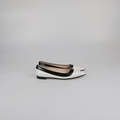 Prada White/Black Brushed Pointed Toe Flat Pumps Womens Prada 