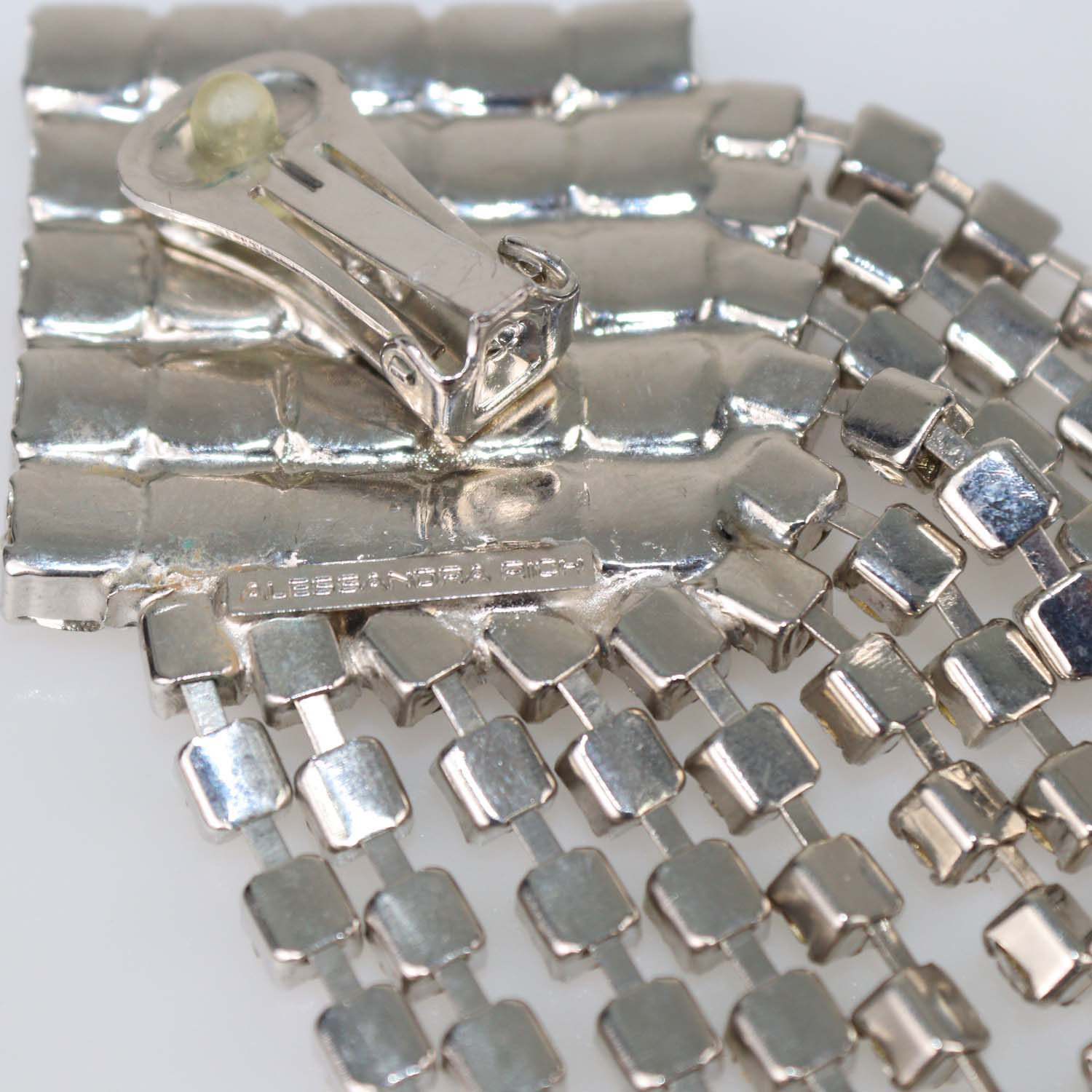 Alessandra Rich Silver Tone Square Crystal Cascade Drop Clip Earrings