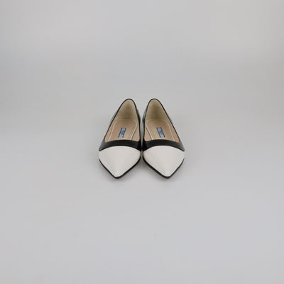 Prada White/Black Brushed Pointed Toe Flat Pumps Womens Prada 