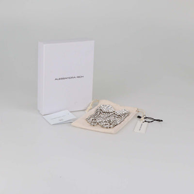 Alessandra Rich Silver Tone Square Crystal Cascade Drop Clip Earrings