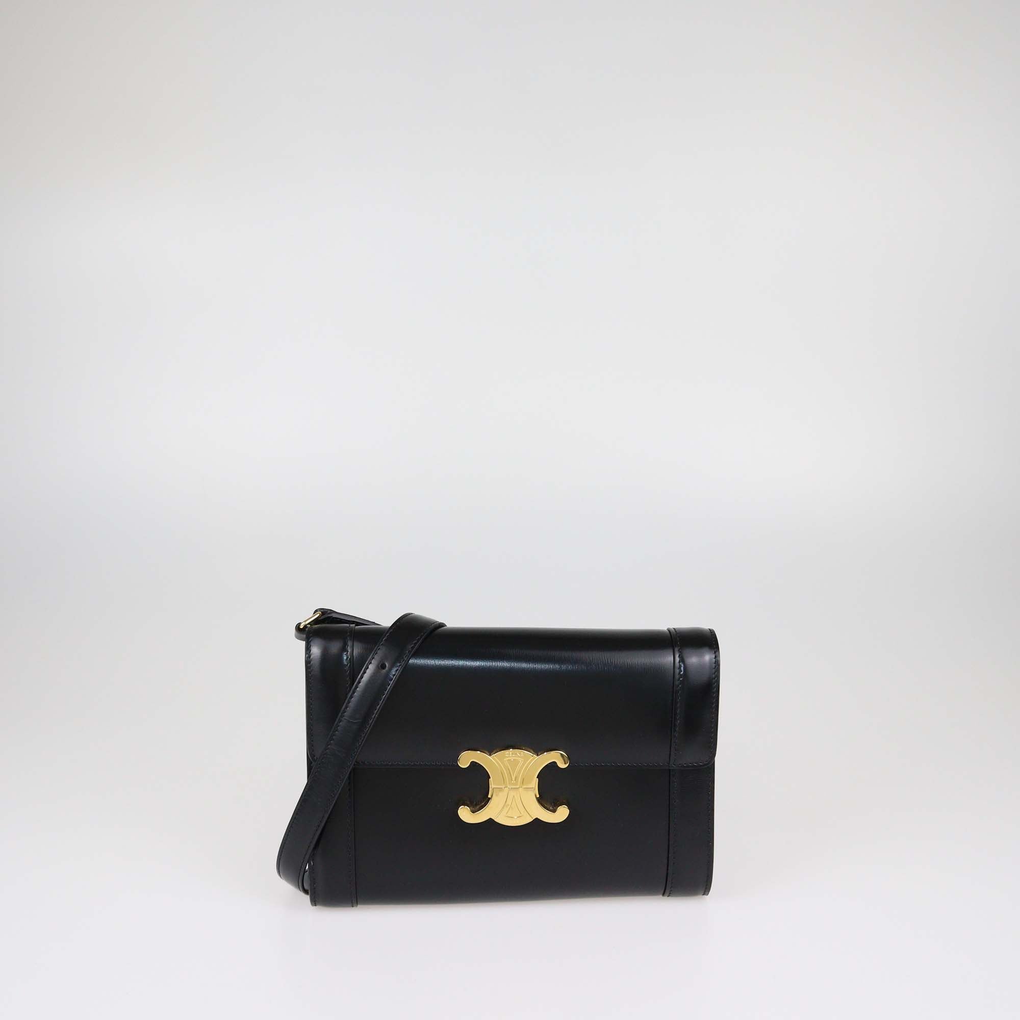 Celine Black Shiny Leather Triomphe Crossbody Bag
