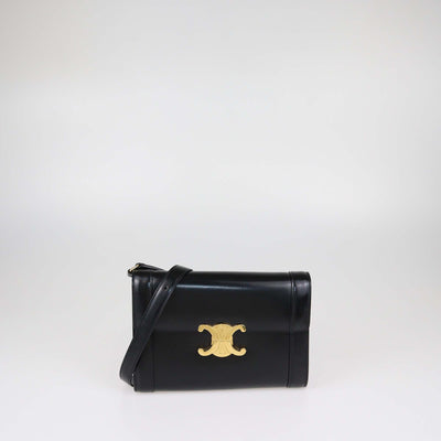 Celine Black Shiny Leather Triomphe Crossbody Bag