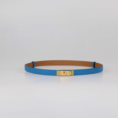 Hermes Blue Zanzibar Epsom Leather Kelly Belt