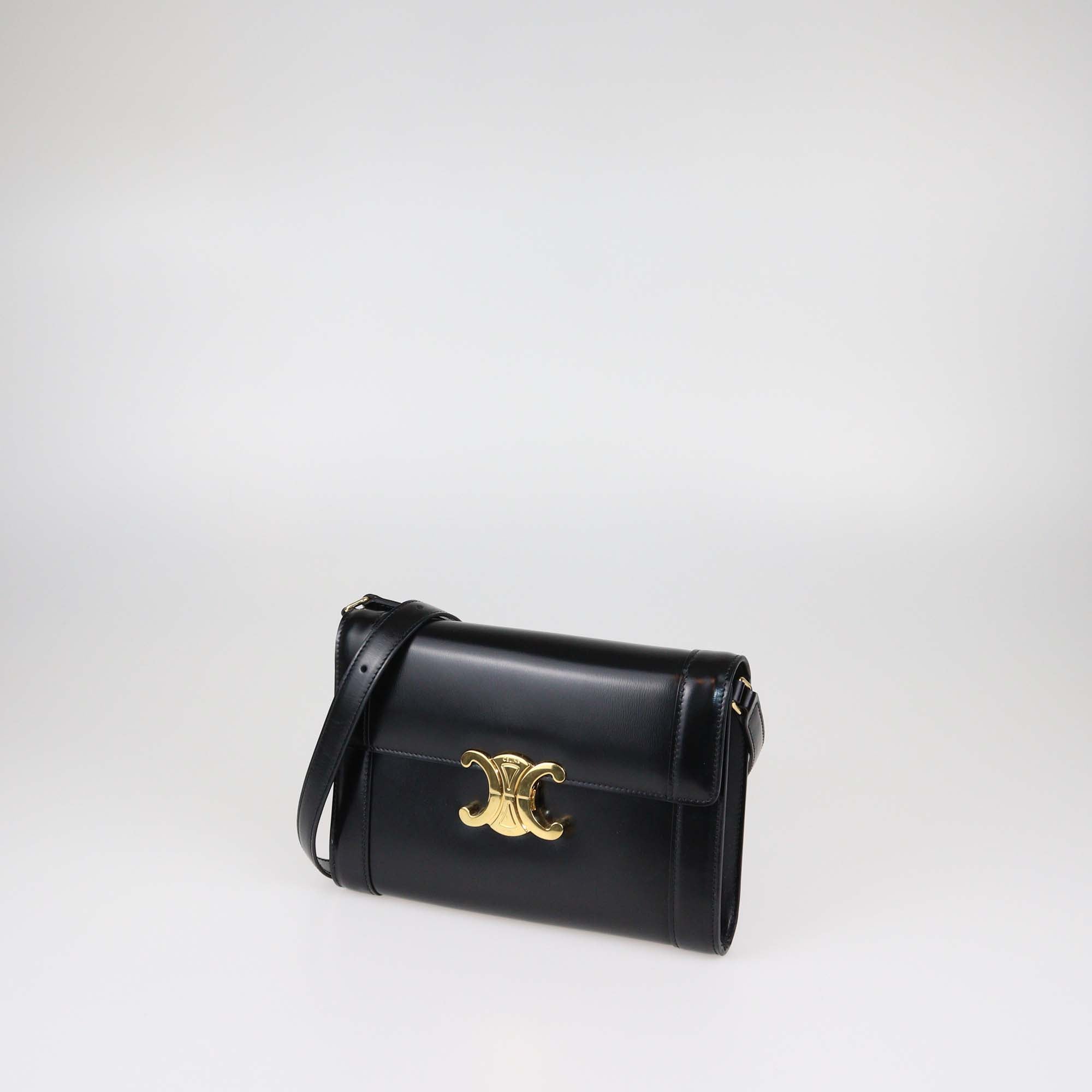 Celine Black Shiny Leather Triomphe Crossbody Bag