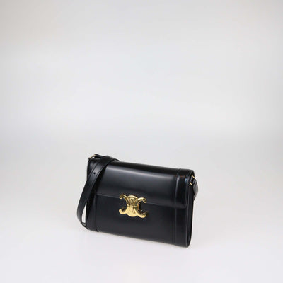 Celine Black Shiny Leather Triomphe Crossbody Bag