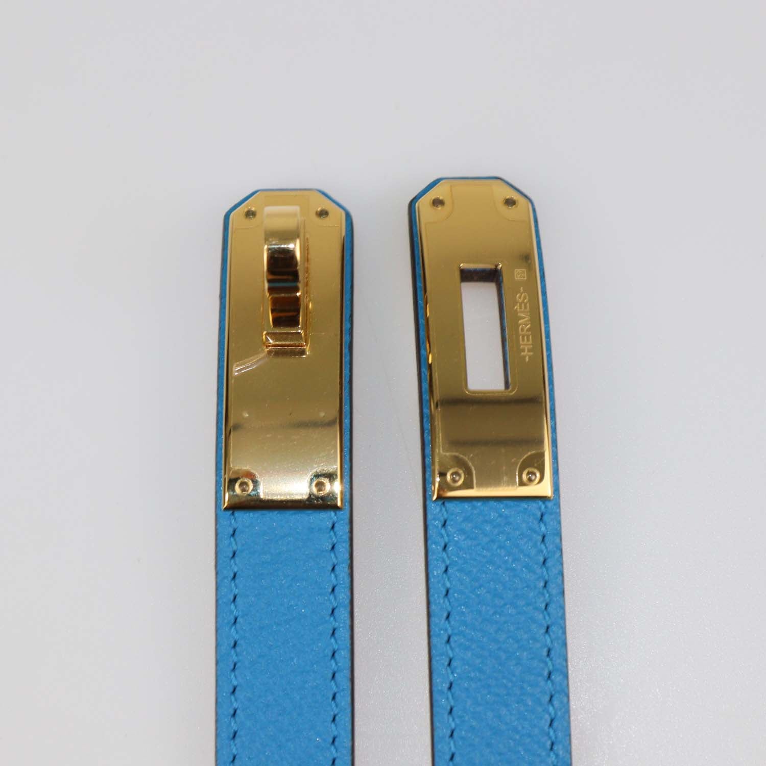 Hermes Blue Zanzibar Epsom Leather Kelly Belt