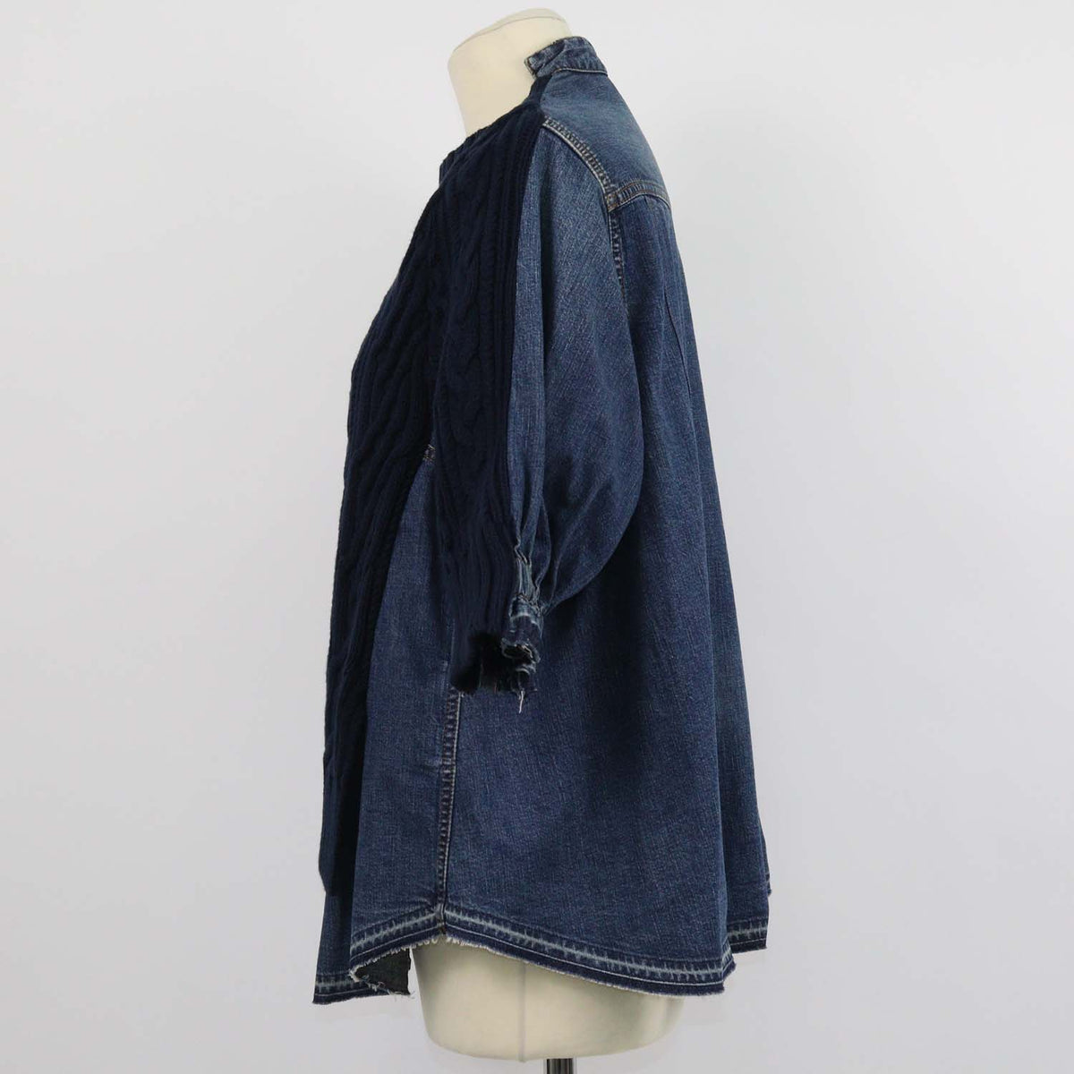 Sacai Navy Blue Blend Cotton and Denim Knit Pullover Sweater