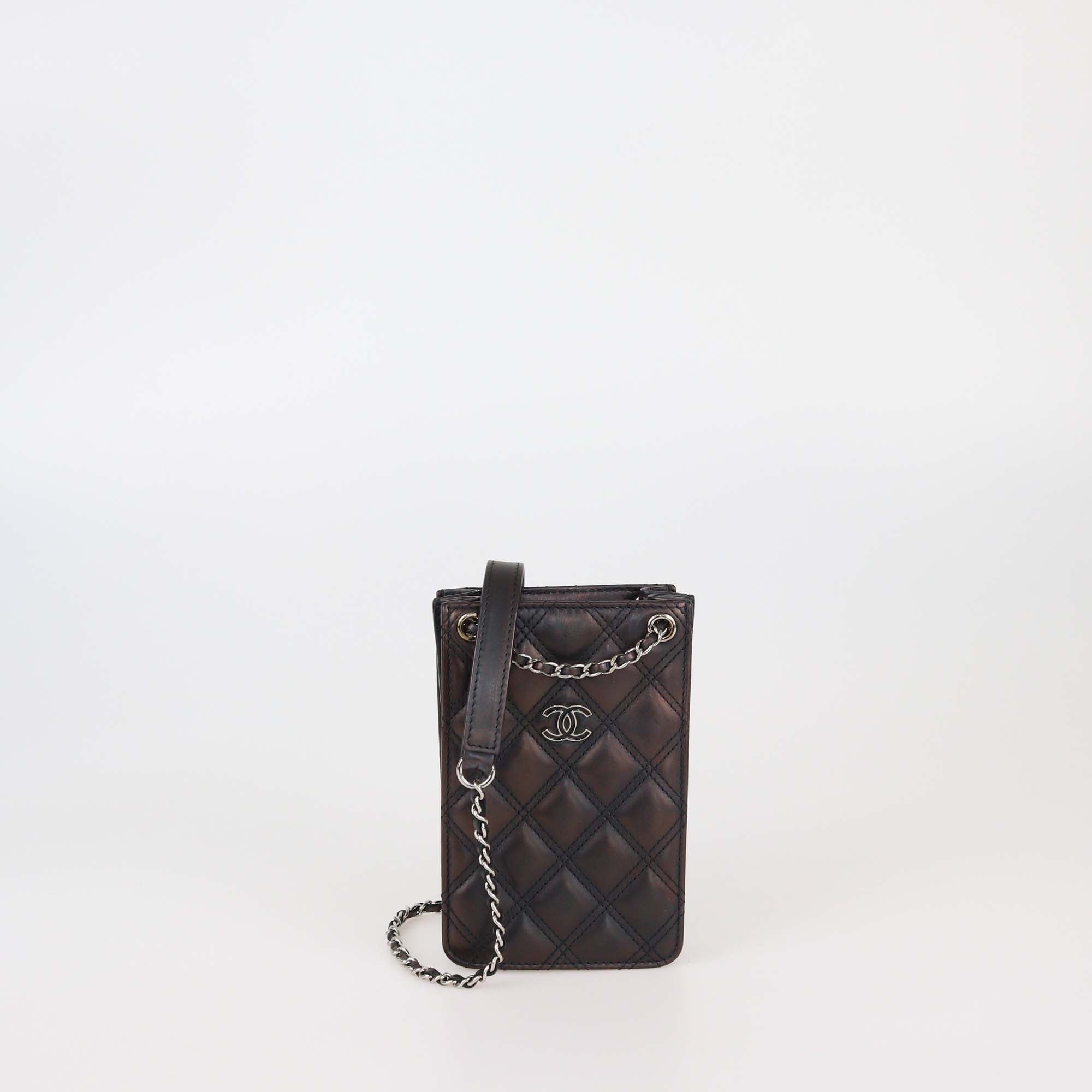 Chanel Black Quilted Leather CC Phone Holder Crossbody Bag