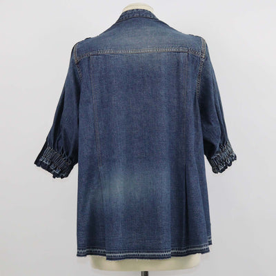 Sacai Navy Blue Blend Cotton and Denim Knit Pullover Sweater