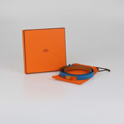 Hermes Blue Zanzibar Epsom Leather Kelly Belt