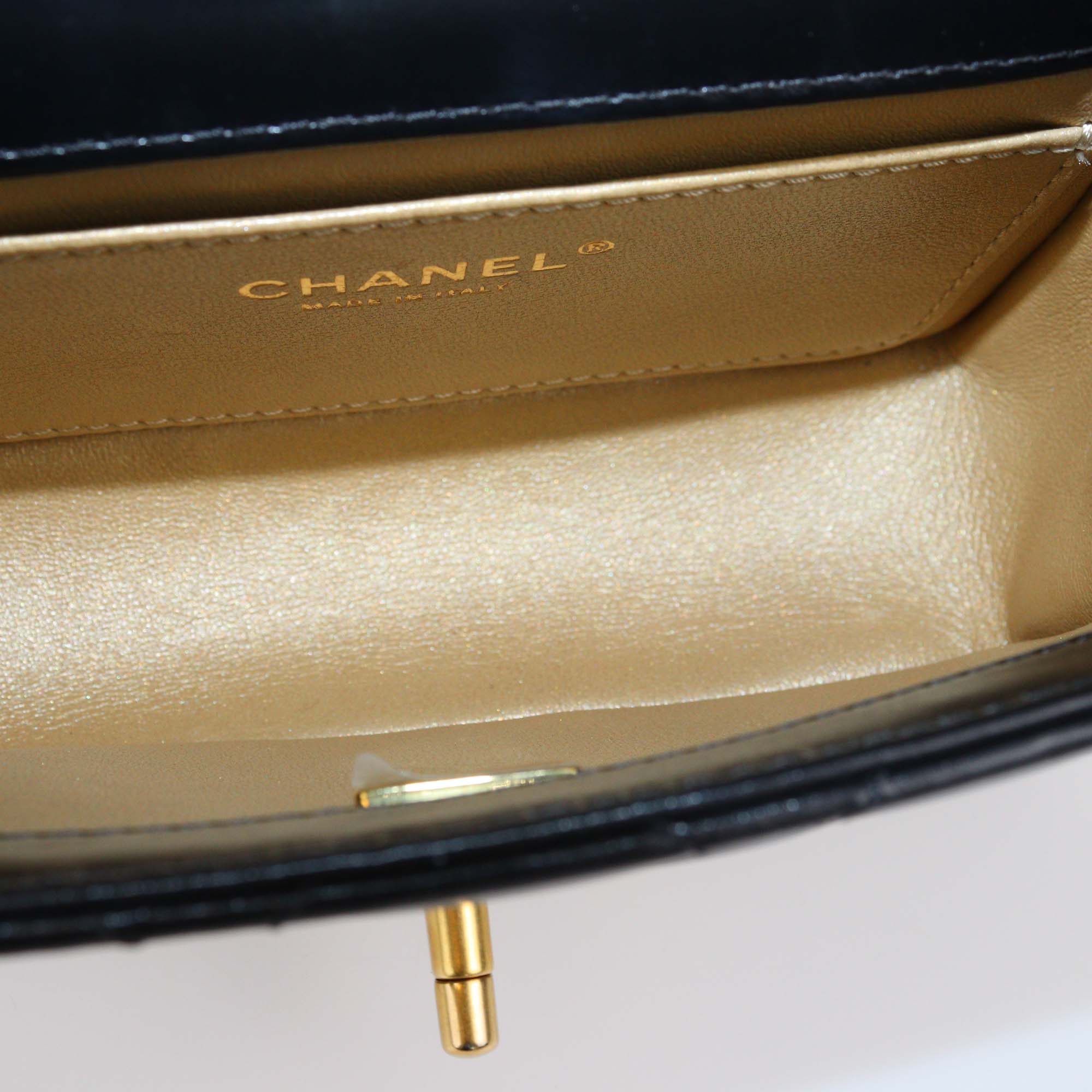Chanel Black Shiny Calfskin Quilted Leather Mini Perfect Fit Flap Bag