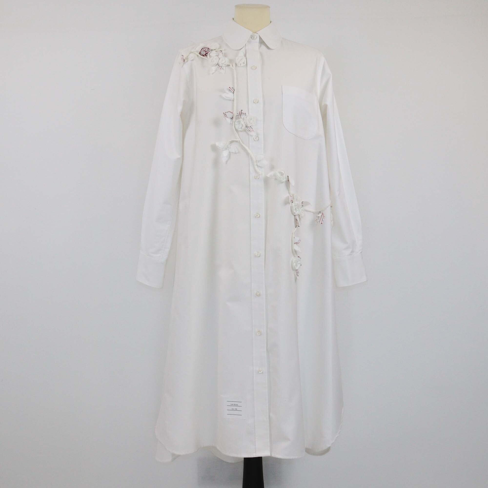 Thom Browne White Flower Embroided Long Sleeve Midi Dress Womens Thom Browne 