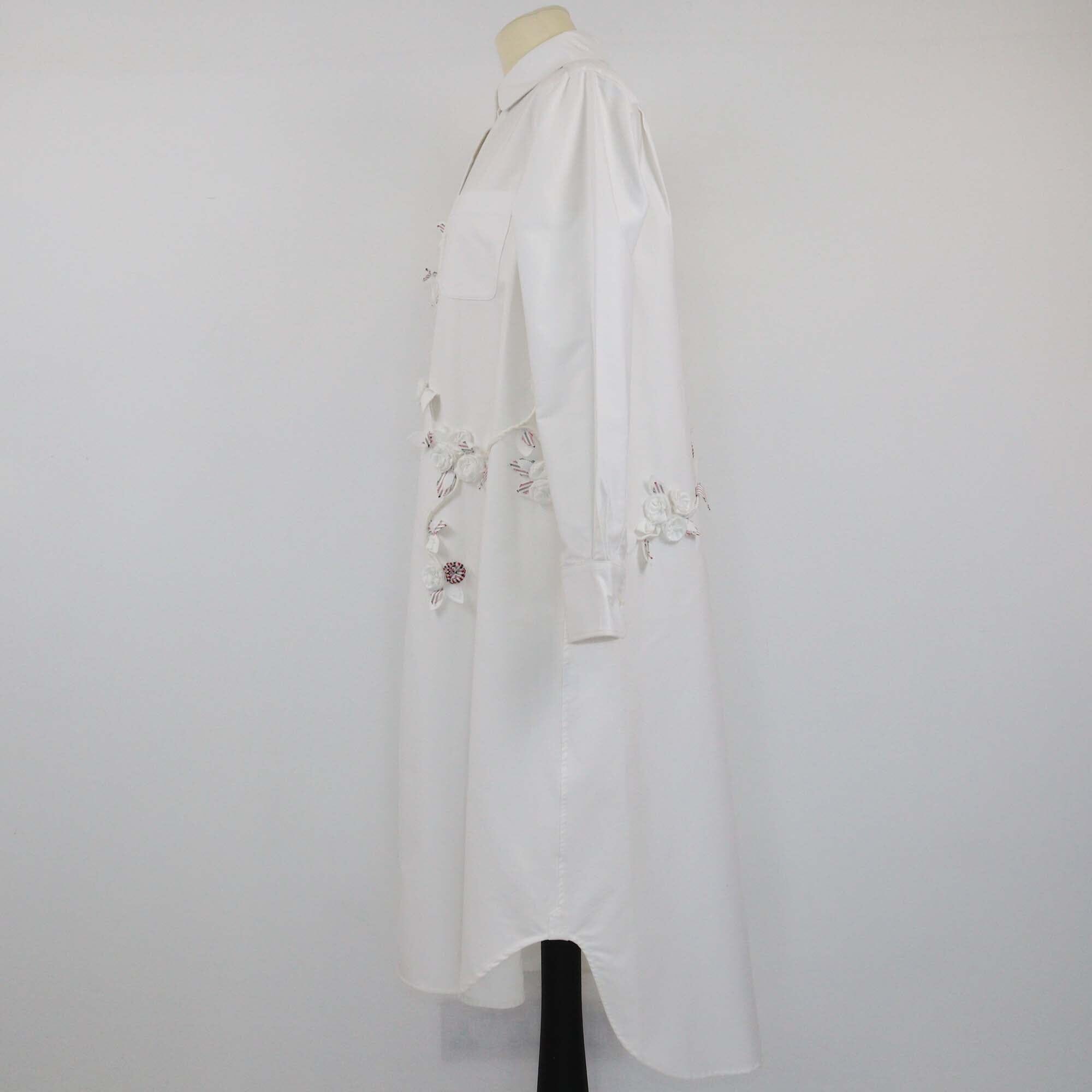 Thom Browne White Flower Embroided Long Sleeve Midi Dress Womens Thom Browne 