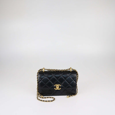 Chanel Black Shiny Calfskin Quilted Leather Mini Perfect Fit Flap Bag