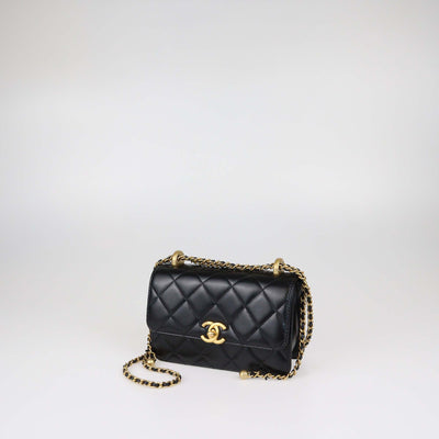Chanel Black Shiny Calfskin Quilted Leather Mini Perfect Fit Flap Bag