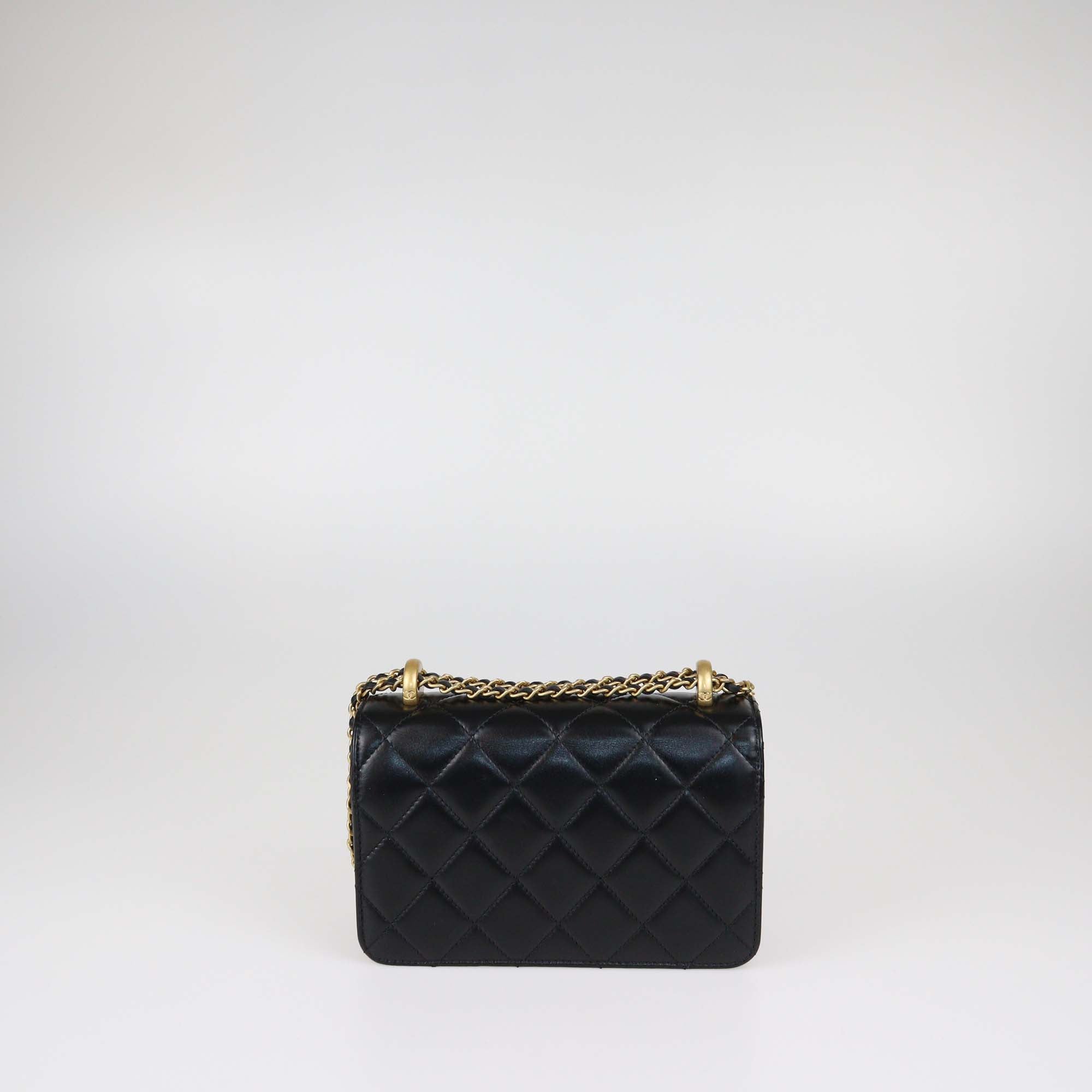 Chanel Black Shiny Calfskin Quilted Leather Mini Perfect Fit Flap Bag