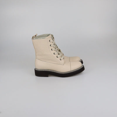 Brunello Cucinelli Light Beige Lace Up Monili Ankle Boots Womens Brunello Cucinelli 
