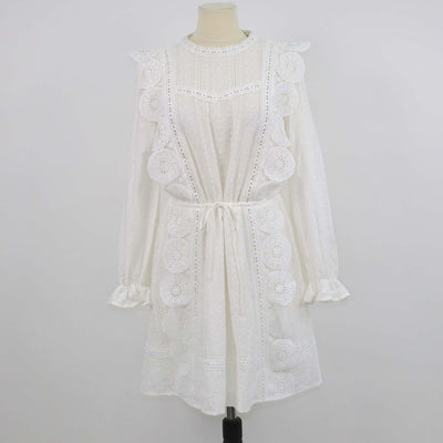 Maje White Cotton Emboidered Lace Longsleeve Mini Dress