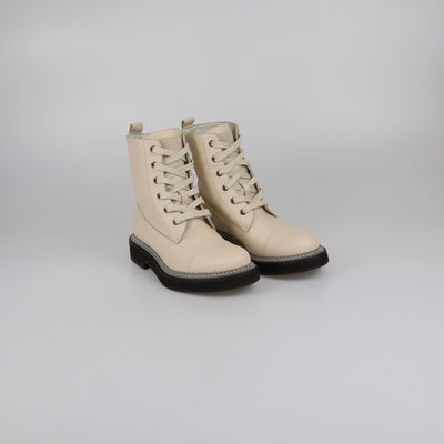 Brunello Cucinelli Light Beige Lace Up Monili Ankle Boots Womens Brunello Cucinelli 