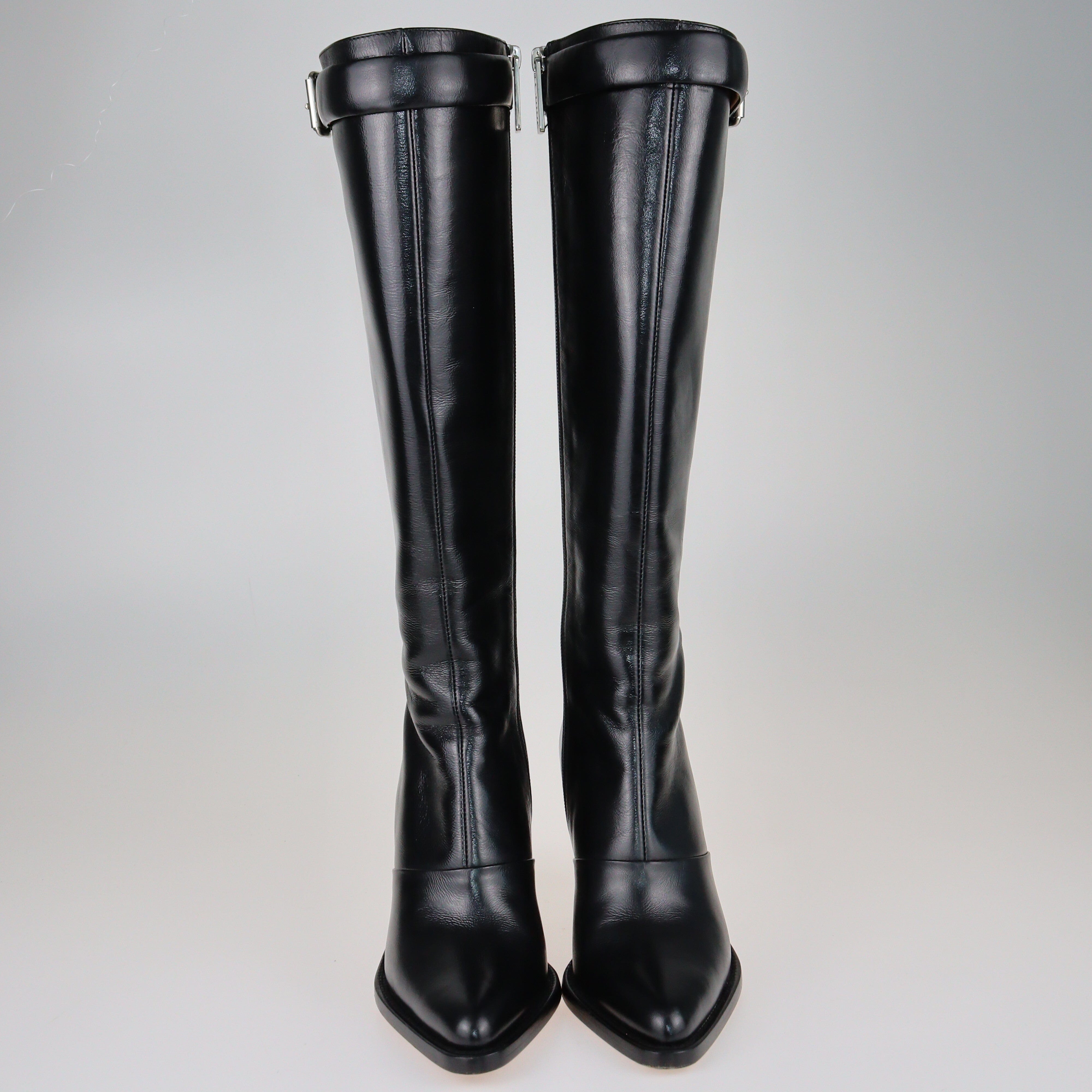 Black Buckle Detail Knee High Boots Shoes Chloe 