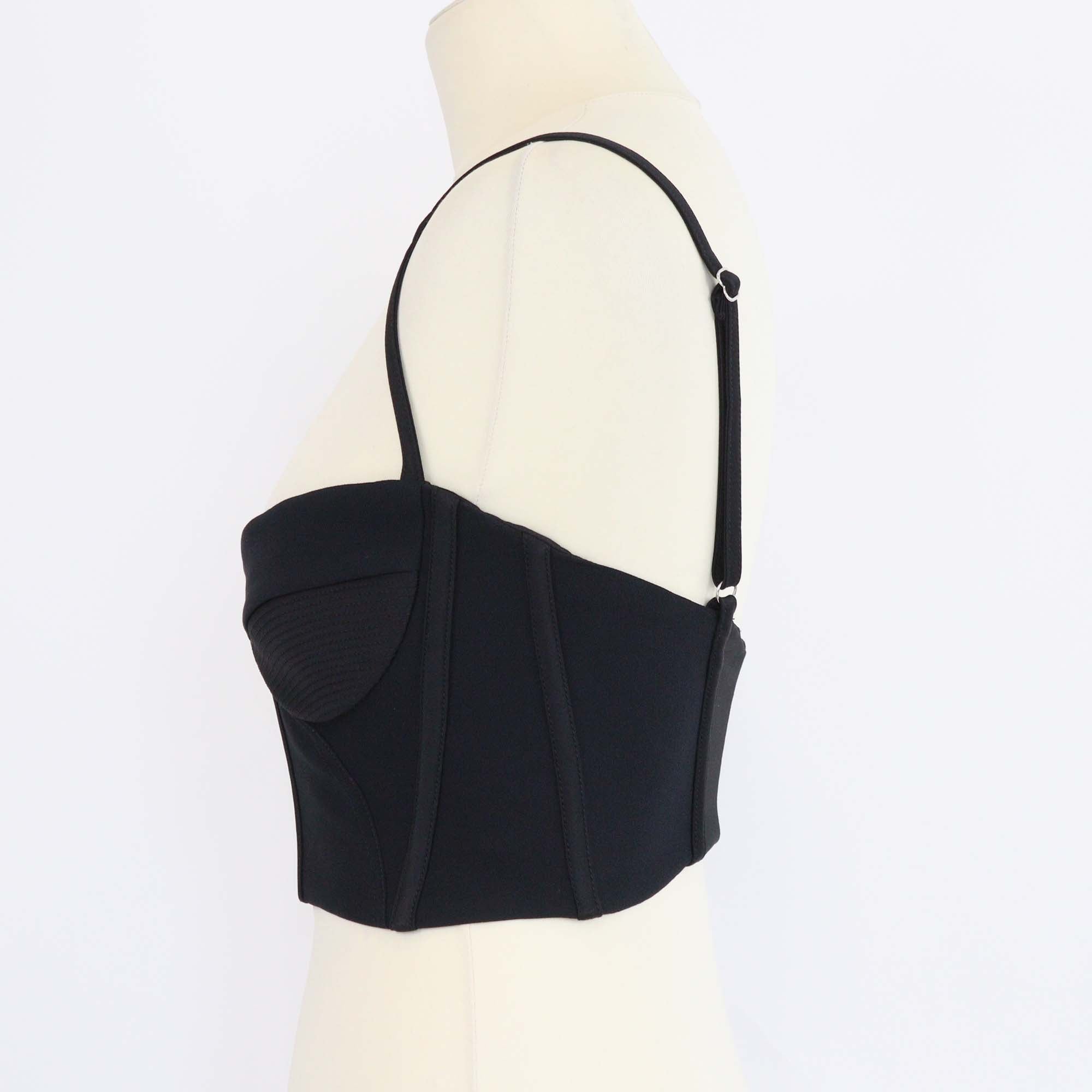 Versace Black Acetate Crepe Medusa Front Zip Bustier Top