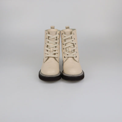 Brunello Cucinelli Light Beige Lace Up Monili Ankle Boots Womens Brunello Cucinelli 