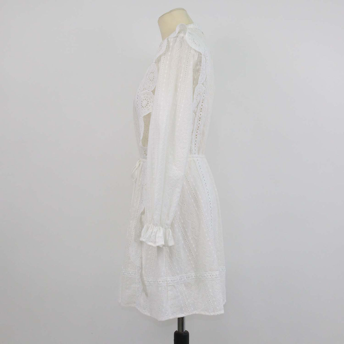 Maje White Cotton Emboidered Lace Longsleeve Mini Dress