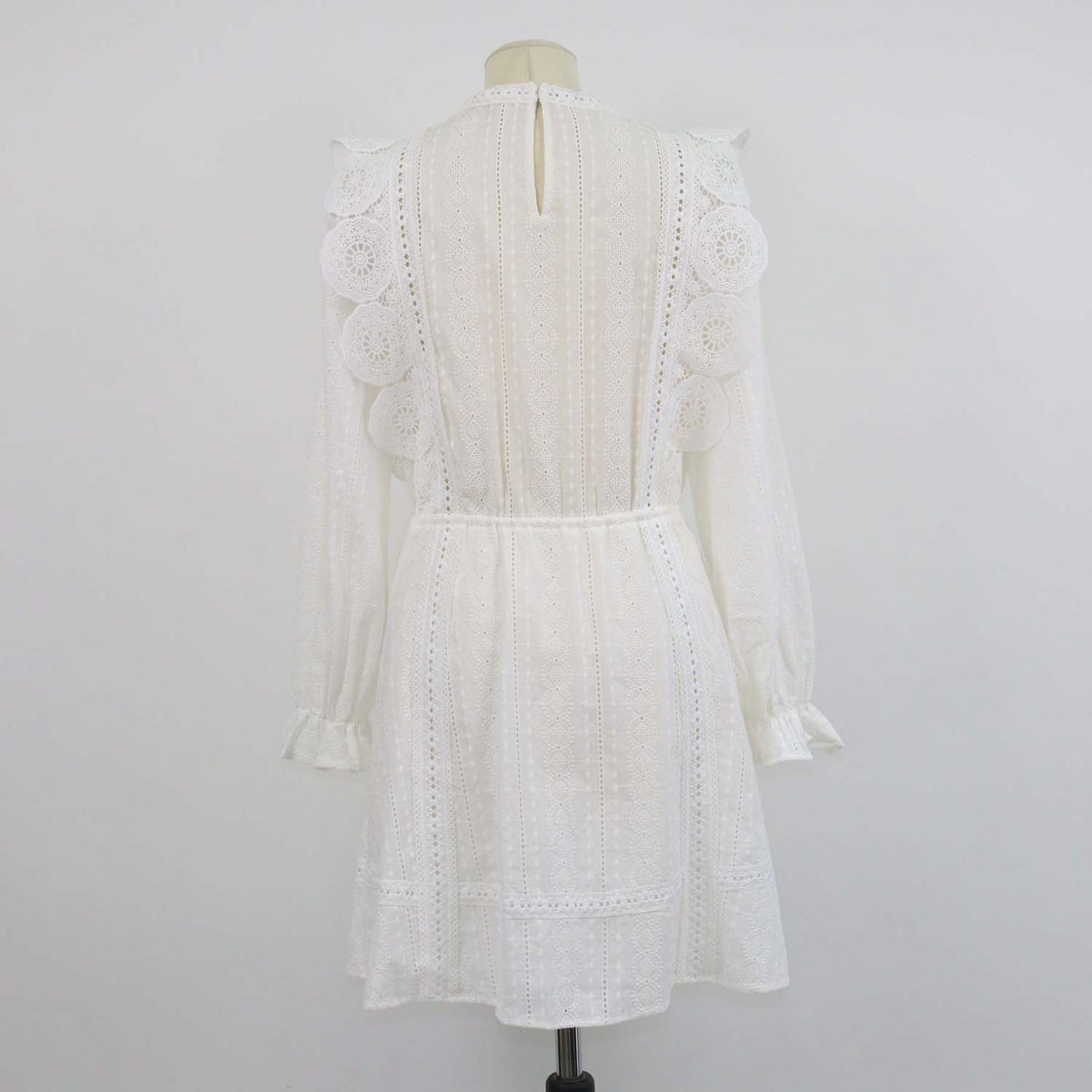 Maje White Cotton Emboidered Lace Longsleeve Mini Dress